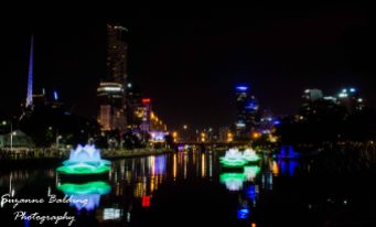 White Night Melbourne and the lotus on the Yarra River viewed from Birrarung Marr.