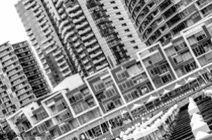 Docklands apartments in black and white