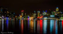 Docklands as seen from a boat at night